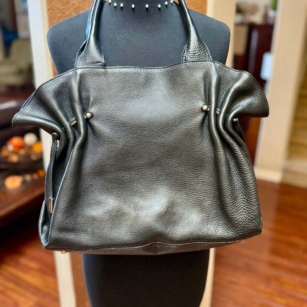 Furla Black Leather Side Drawstring Tote